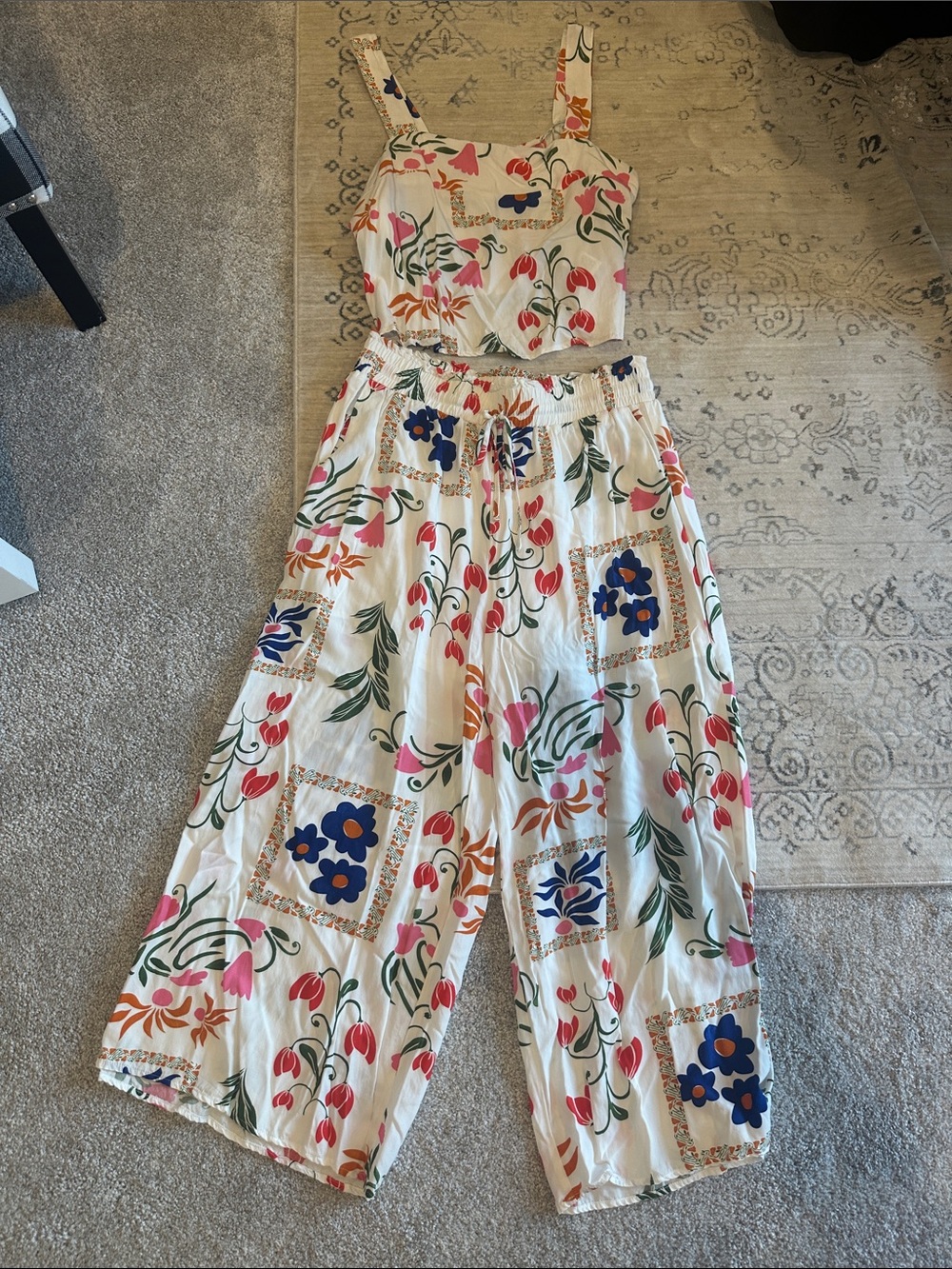 NWOT Floral Wide-Leg Pant Set